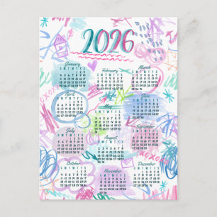 Aquarel krabbels kalender feestdagenkaart