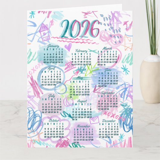 Aquarel krabbels kalender kaart (Voorkant)