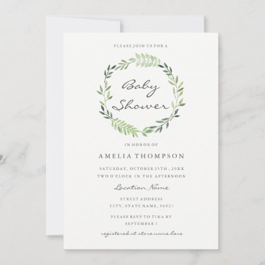 Aquarel Krans Baby Shower Uitnodiging (Voorkant)