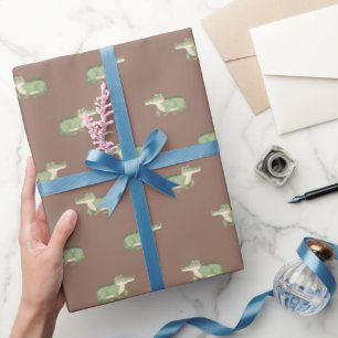 Aquarel Krokodillen op Bruin Cadeaupapier