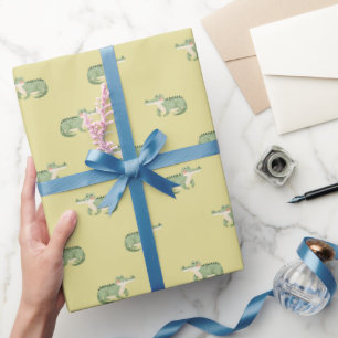 Aquarel Krokodillen op Lichtgeel Cadeaupapier