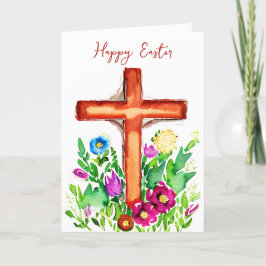 Aquarel kruis en roze bloemen op maat gemaakte Pas Feestdagen Kaart