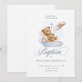 Aquarel Kruis Teddybeer Doop Uitnodiging (Voorkant / Achterkant)
