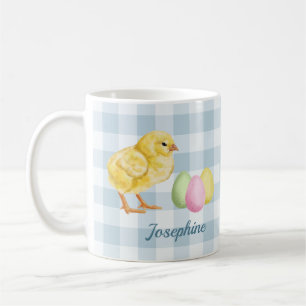 Aquarel Kuiken En Eieren Op Blauw Met Naam Koffiemok