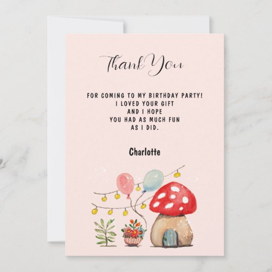 Aquarel Kunst Cute Paddenstoel en Bloemen Bedankkaart (Voorkant)