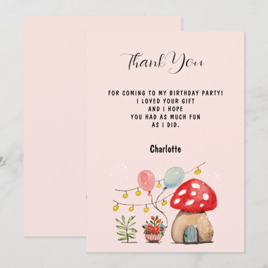 Aquarel Kunst Cute Paddenstoel en Bloemen Bedankkaart (Voorkant / Achterkant)