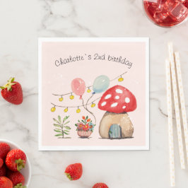 Aquarel Kunst Cute Paddenstoel en Bloemen Servet