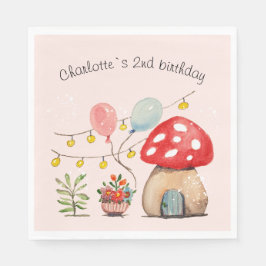 Aquarel Kunst Cute Paddenstoel en Bloemen Servet