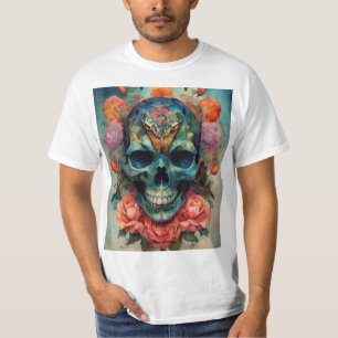 Aquarel kunst met schedels, mot en gedurfde tinten t-shirt