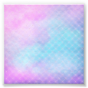 Aquarel Kunst Pastel Kleur Blauw Paars Meisje Foto Afdruk