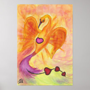 Aquarel kunst phoenix harten liefde symbool vrijhe poster