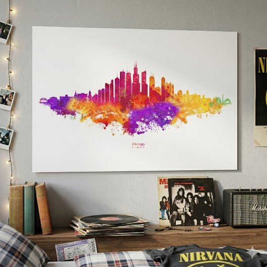Aquarel Kunst van Chicago Silhouet op Witte Achter Poster