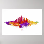 Aquarel Kunst van Chicago Silhouet op Witte Achter Poster (Voorkant)