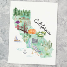 Aquarel Kunstkaart van de Staat Californië