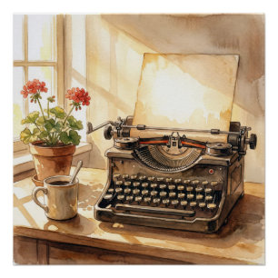 Aquarel Kunstwerk Schrijfmachine Perfect Poster