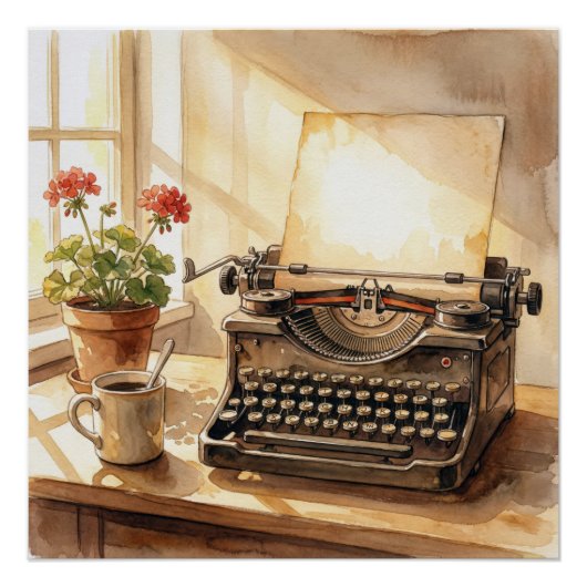 Aquarel Kunstwerk Schrijfmachine Perfect Poster (Voorkant)