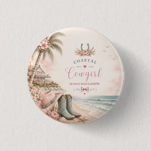 Aquarel, kust cowgirl vrijgezellenfeest ronde button 3,2 cm
