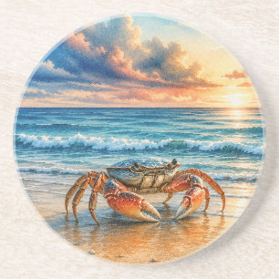 Aquarel Kustkrab op Zandstrand Zandsteen Onderzetter