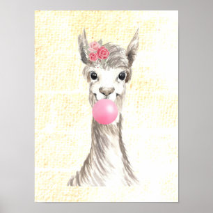 Aquarel Lama die Zeepbel Blaast Gestuctuurde Poste Poster