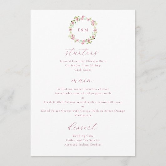Aquarel Landelijke Bloemen Roze Bloos Menu (Voorkant)