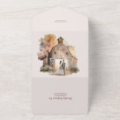 Aquarel Landelijke Schuur Bruiloft All In One Uitnodiging (Buitenkant)