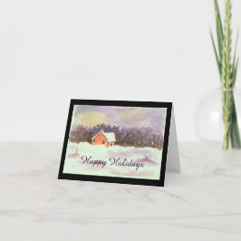 Aquarel Landschaps Kunst Huis Sneeuw Prettige Fees Feestdagen Kaart