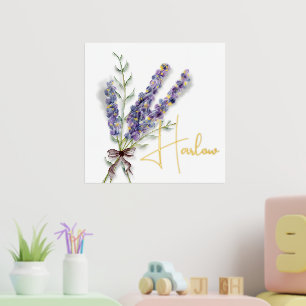 Aquarel Lavendel Boeket met Folie Naam Print