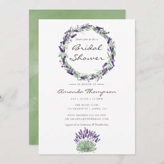 Aquarel Lavendel Bruiloft Uitnodiging (Voorkant / Achterkant)