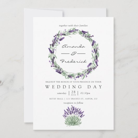 Aquarel Lavendel Trouw Uitnodiging (Voorkant)