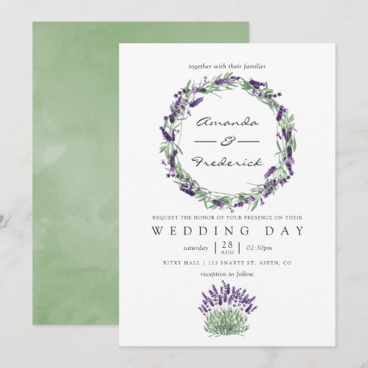 Aquarel Lavendel Trouwkaart Kaart (Voorkant / Achterkant)