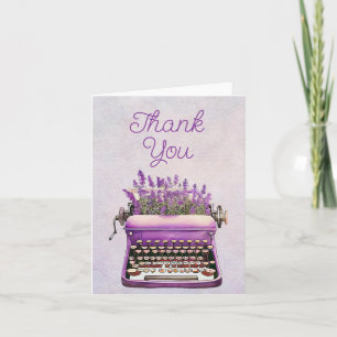 Aquarel Lavendel Vintage Schrijfmachine Bedankt Kaart