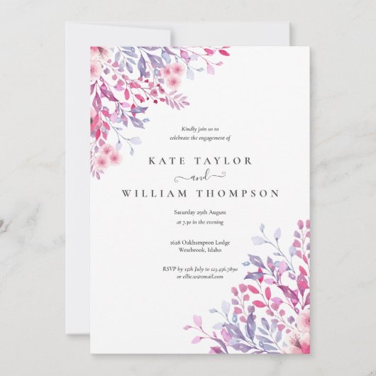 Aquarel Lavendel Wildbloemen Verlovingsfeest Kaart (Voorkant)