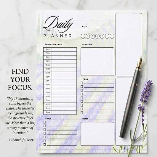 Aquarel lavendelveld dagelijkse planner blad