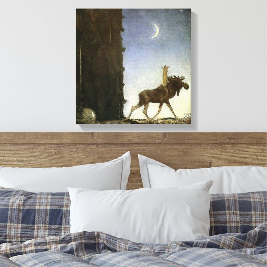 “Aquarel “Leap the Elk” van John Bauer” Canvas Afdruk (Insitu (Slaapkamer))