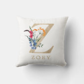 Aquarel Lente Bloem Faux Gouden Letter "Z" Kussen (Achterkant)