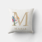 Aquarel Lente Bloem Gouden Letter "M" Kussen (Achterkant)
