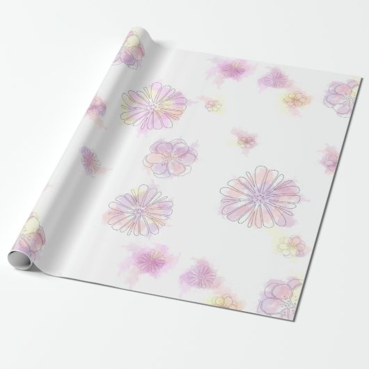 Aquarel Lente Bloemen Inpakpapier – Elegant (Uitgerold)