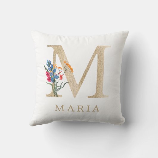 Aquarel Lente Bloemen Nep Gouden Letter "M" Kussen (Achterkant)