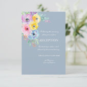 Aquarel Lente Bloemen Stof Blauw Uitnodiging (Staand voorkant)