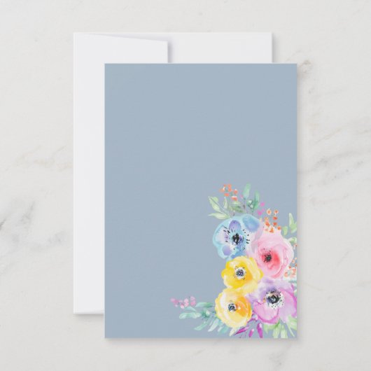 Aquarel Lente Bloemen Stof Blauw Uitnodiging (Achterkant)