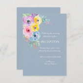 Aquarel Lente Bloemen Stof Blauw Uitnodiging (Voorkant / Achterkant)