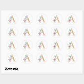 Aquarel letter A met rozen Ronde Sticker (Vel)