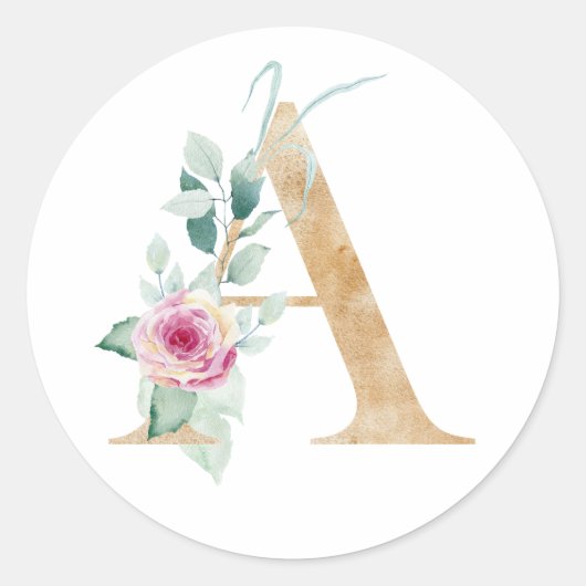 Aquarel letter A met rozen Ronde Sticker (Voorkant)