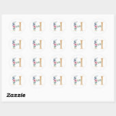 Aquarel letter H met rozen Ronde Sticker (Vel)