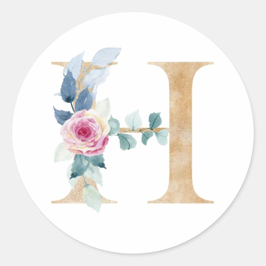 Aquarel letter H met rozen Ronde Sticker (Voorkant)