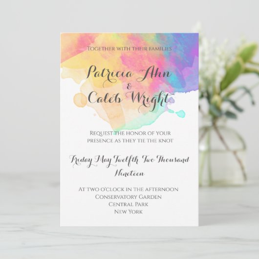 Aquarel leuke bruiloft uitnodiging (Staand voorkant)
