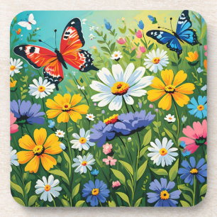 Aquarel Levendige Lente Bloemen Patroon Bier Onderzetter