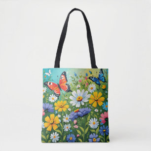 Aquarel Levendige Lente Bloemen Patroon Tote Bag