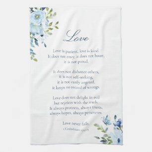 Aquarel Liefde is Geduldig Blauw Witte Keuken Theedoek