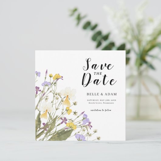 Aquarel Lila bruiloft Save The Date (Staand voorkant)